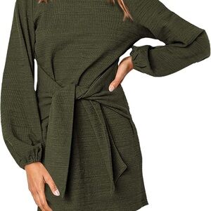 NWOT Tie Waste Long Sleeve Olive Dress
